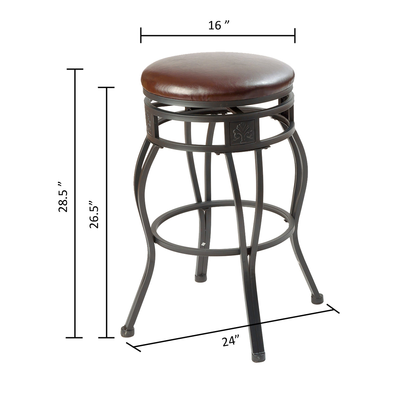 eHemco Swivel Metal Kitchen Counter Height Barstool with Faux Leather Seat, 29 Inches, Black, Set of 2