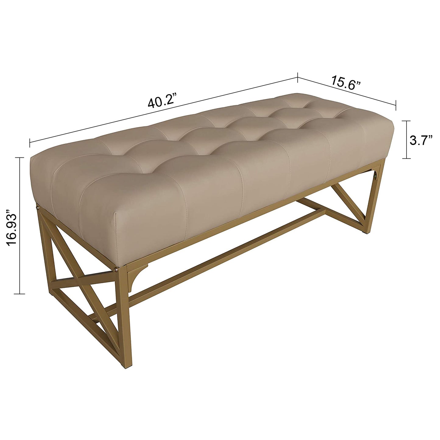 eHemco Modern Faux Leather Bench, 40.2 Inches, Gold