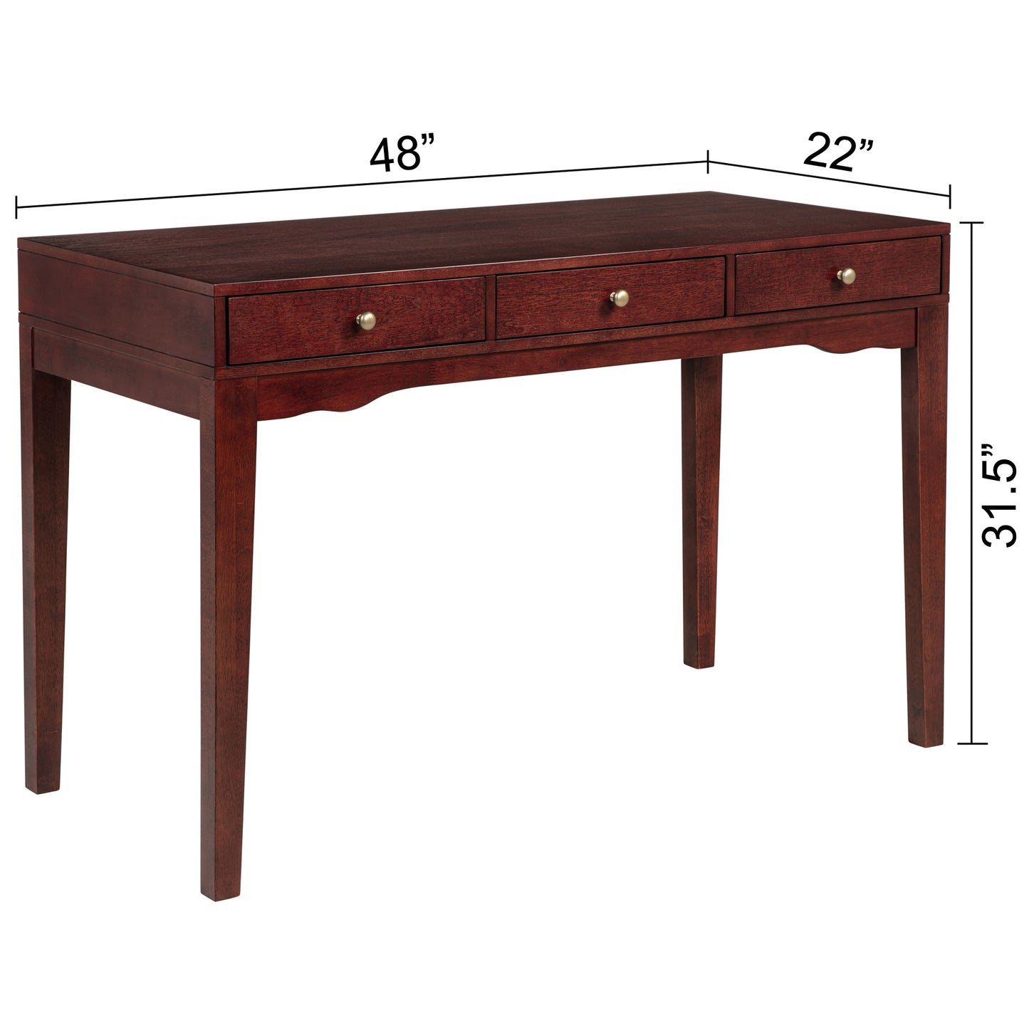 eHemco Solid Wood Library/Home office Writing Desk with 3 Drawers, Cherry