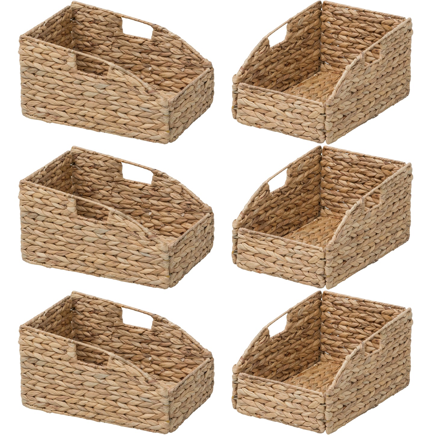 eHemco Trapezoid Woven Hyacinth Wicker Pantry Storage Baskets with Iron Wire Frame, 13.25"x9"x7/3.5", Natural