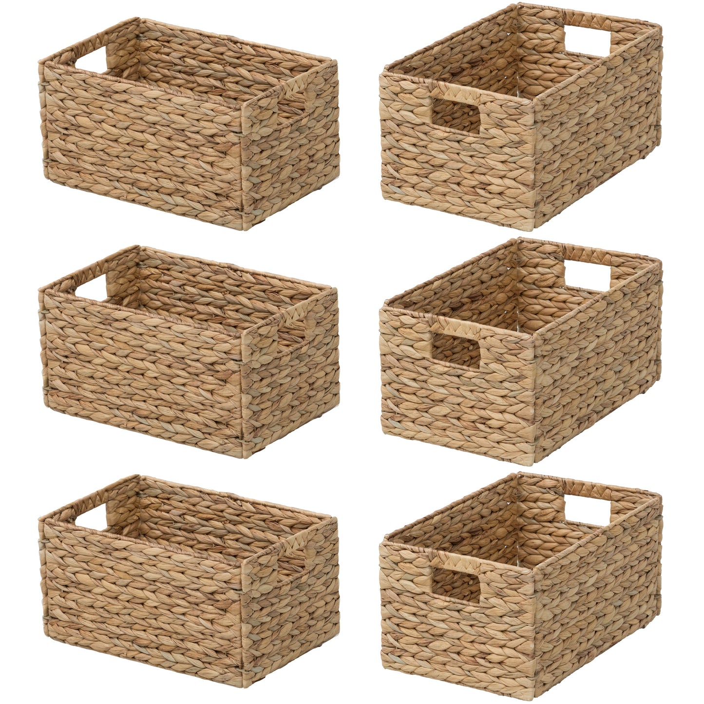 eHemco Rectangular Woven Hyacinth Wicker Pantry Storage Baskets with Iron Wire Frame, 13.25"x9"x7", Natural