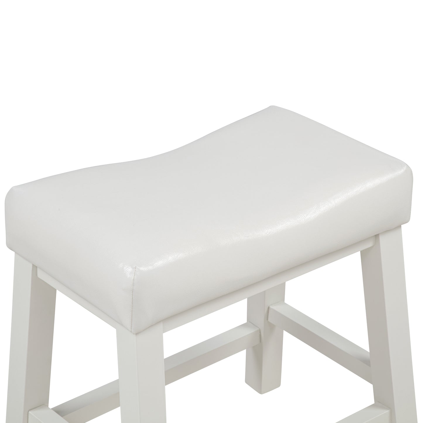 eHemco Heavy-Duty Saddle Kitchen Counter Height Barstools with Wood Legs and Cushion Seat, 19 Inch Height, White