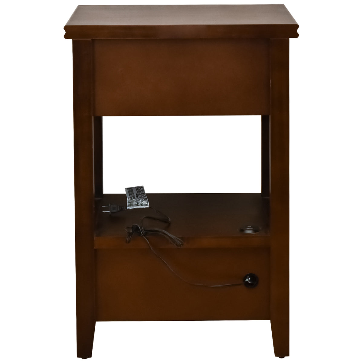 eHemco X-Side End Table with Charging Station and 2 Drawers, 20x14x29 Inches, Walnut