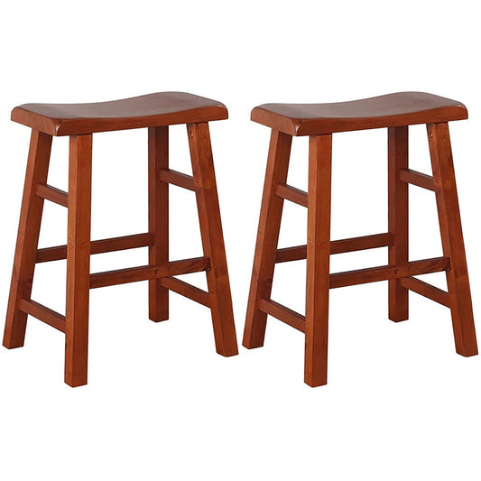 eHemco Heavy-Duty Solid Wood Saddle Seat Kitchen Counter Height Barstools, 24 Inches, Set of 2