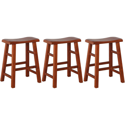 eHemco Heavy-Duty Solid Wood Saddle Seat Kitchen Counter Height Barstools, 24 Inches, Set of 3