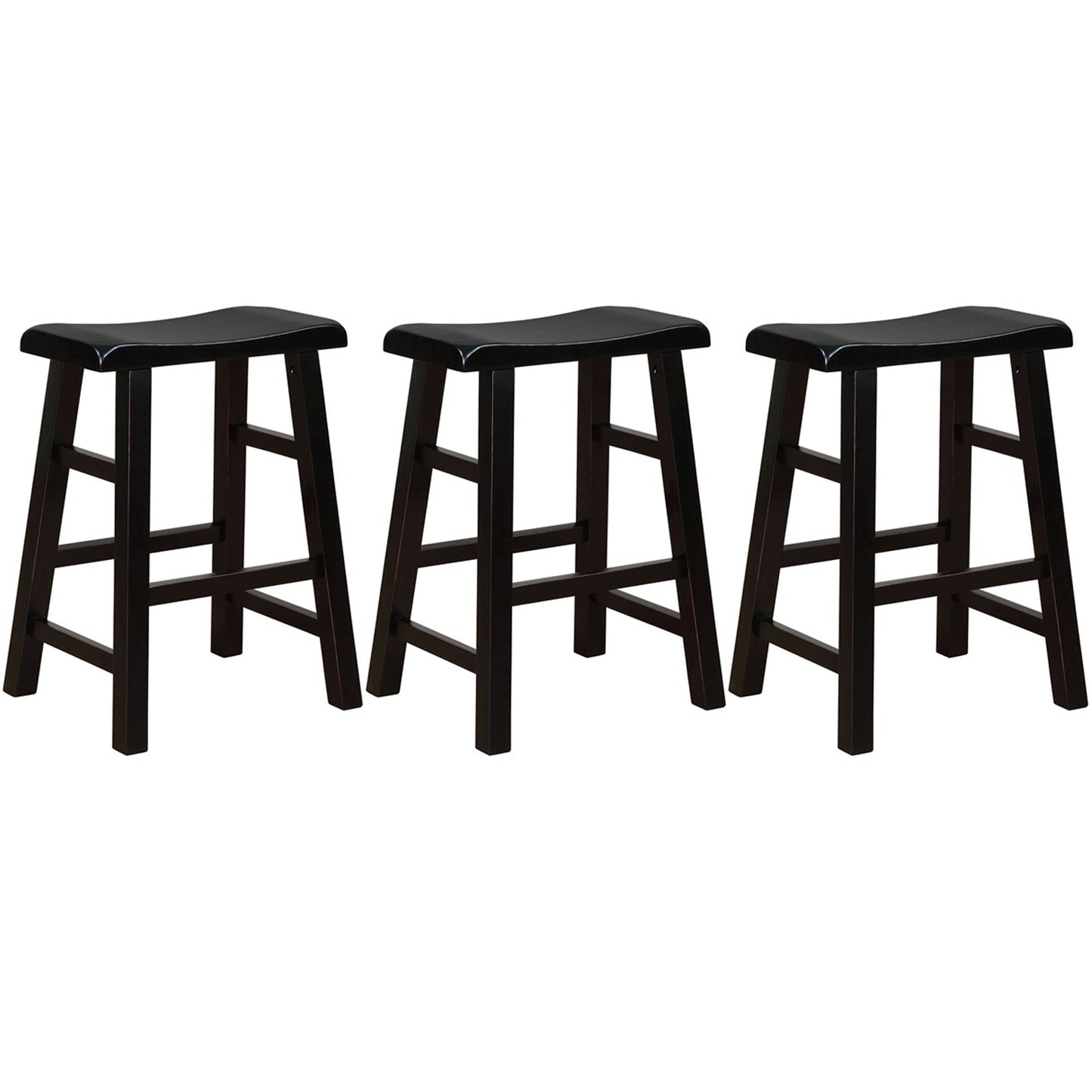 eHemco Heavy-Duty Solid Wood Saddle Seat Kitchen Counter Height Barstools, 24 Inches, Set of 3