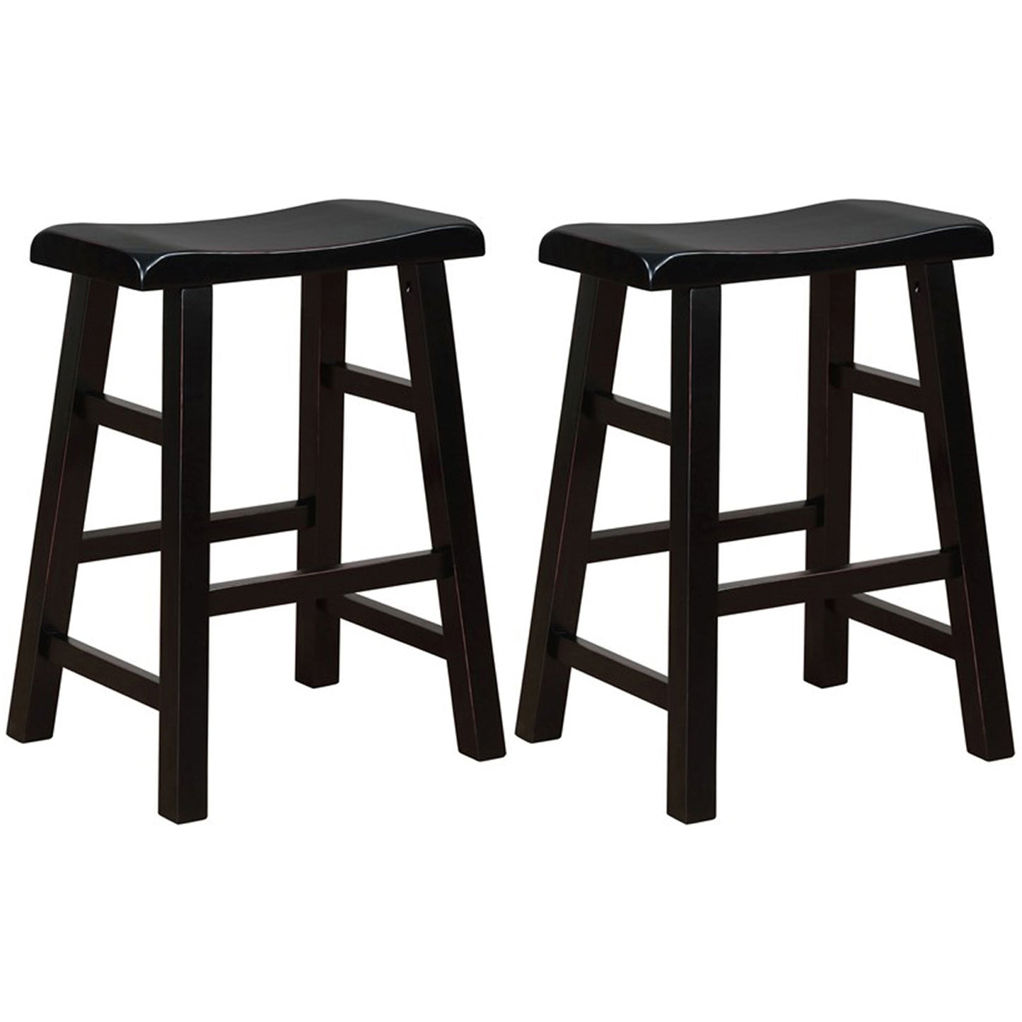 eHemco Heavy-Duty Solid Wood Saddle Seat Kitchen Counter Height Barstools, 24 Inches, Set of 2