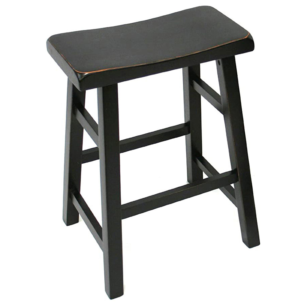 eHemco Heavy-Duty Solid Wood Saddle Seat Kitchen Counter Height Barstools, 24 Inch, Black