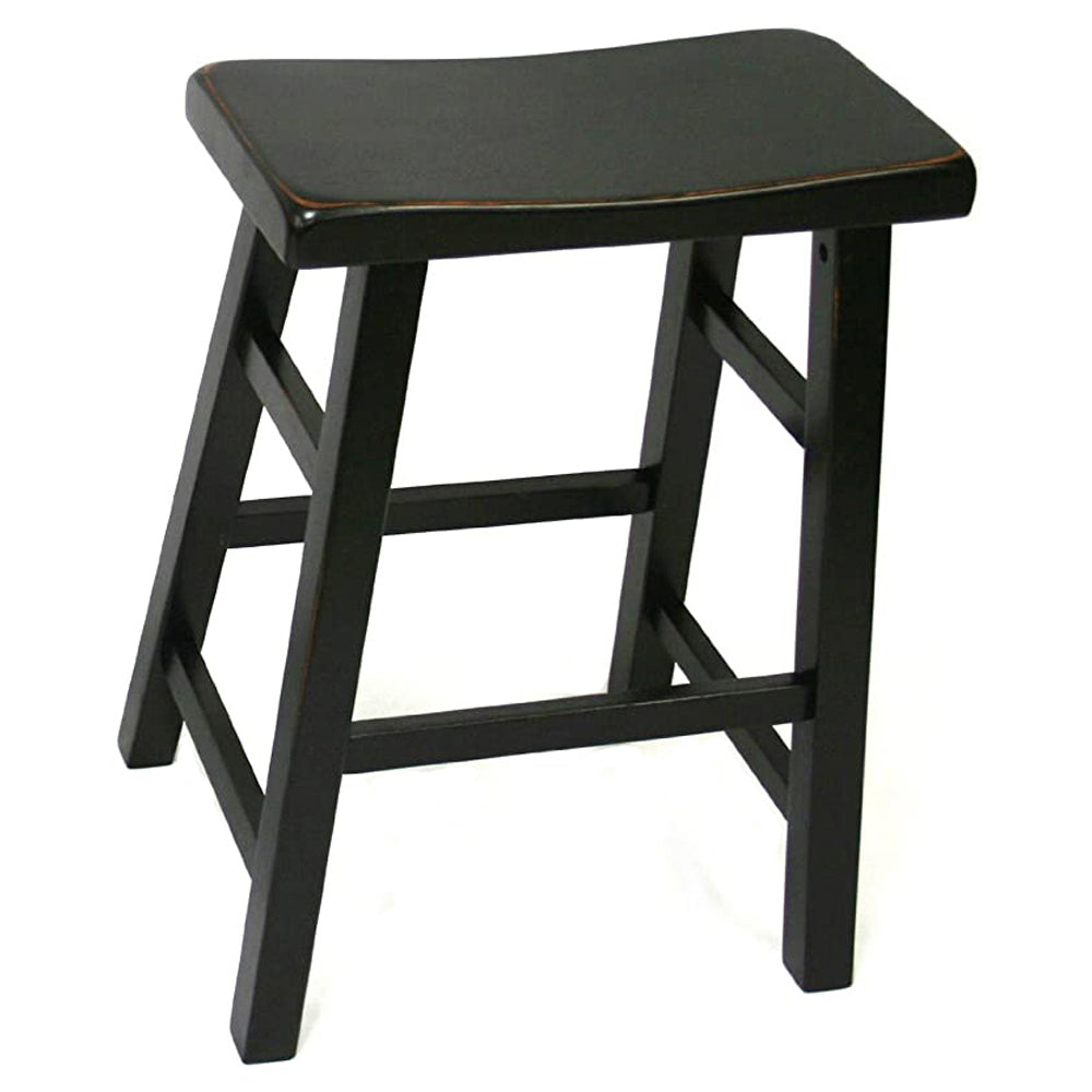 eHemco Heavy-Duty Solid Wood Saddle Seat Kitchen Counter Height Barstools, 24 Inch, Black