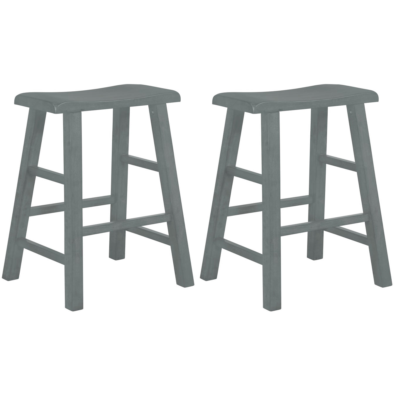 eHemco Heavy-Duty Solid Wood Saddle Seat Kitchen Counter Height Barstools, 24 Inches, Set of 2