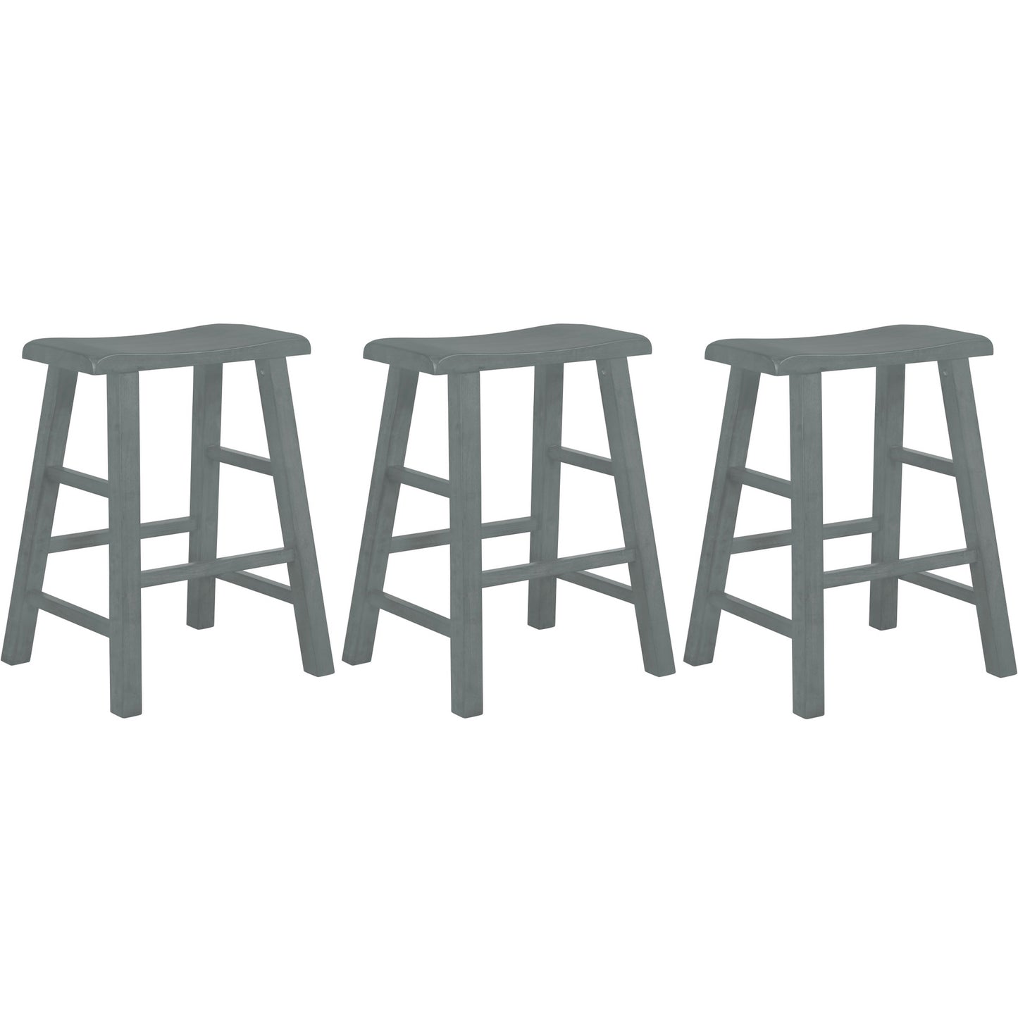 eHemco Heavy-Duty Solid Wood Saddle Seat Kitchen Counter Height Barstools, 24 Inches, Set of 3