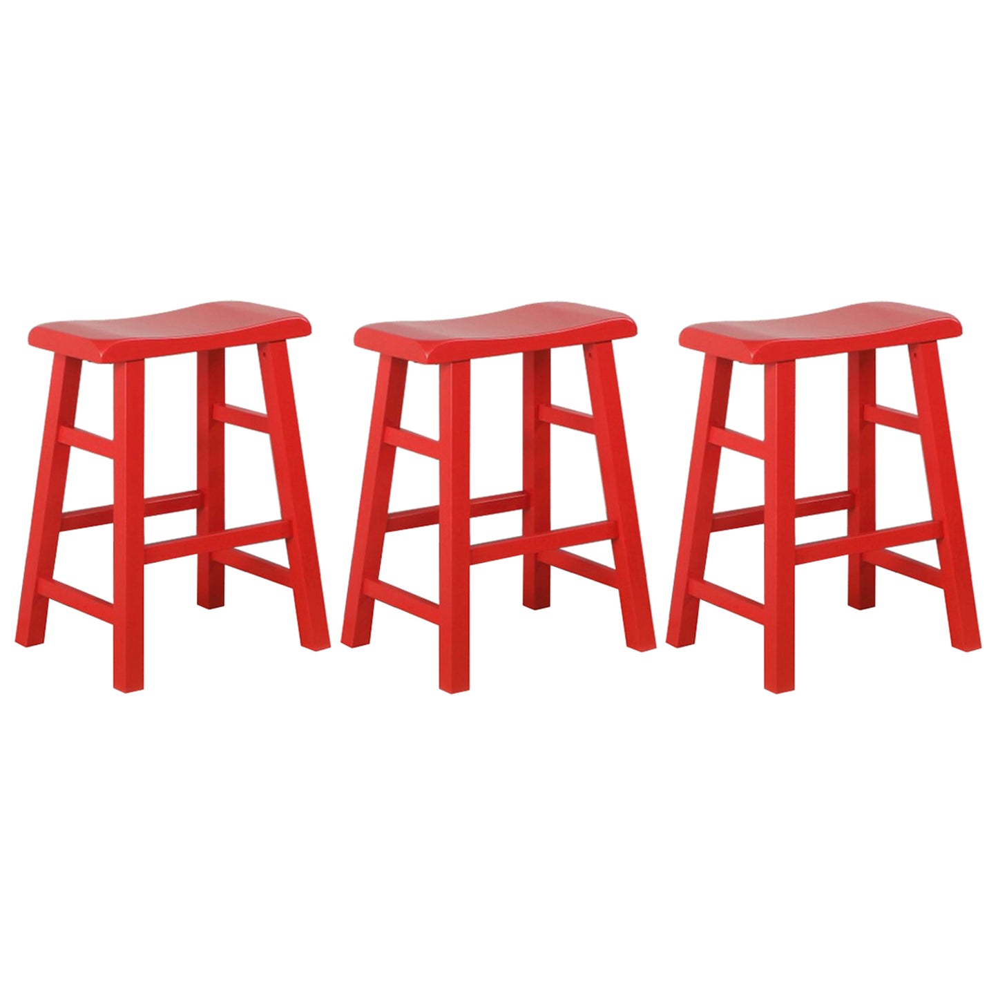 eHemco Heavy-Duty Solid Wood Saddle Seat Kitchen Counter Height Barstools, 24 Inches, Set of 3