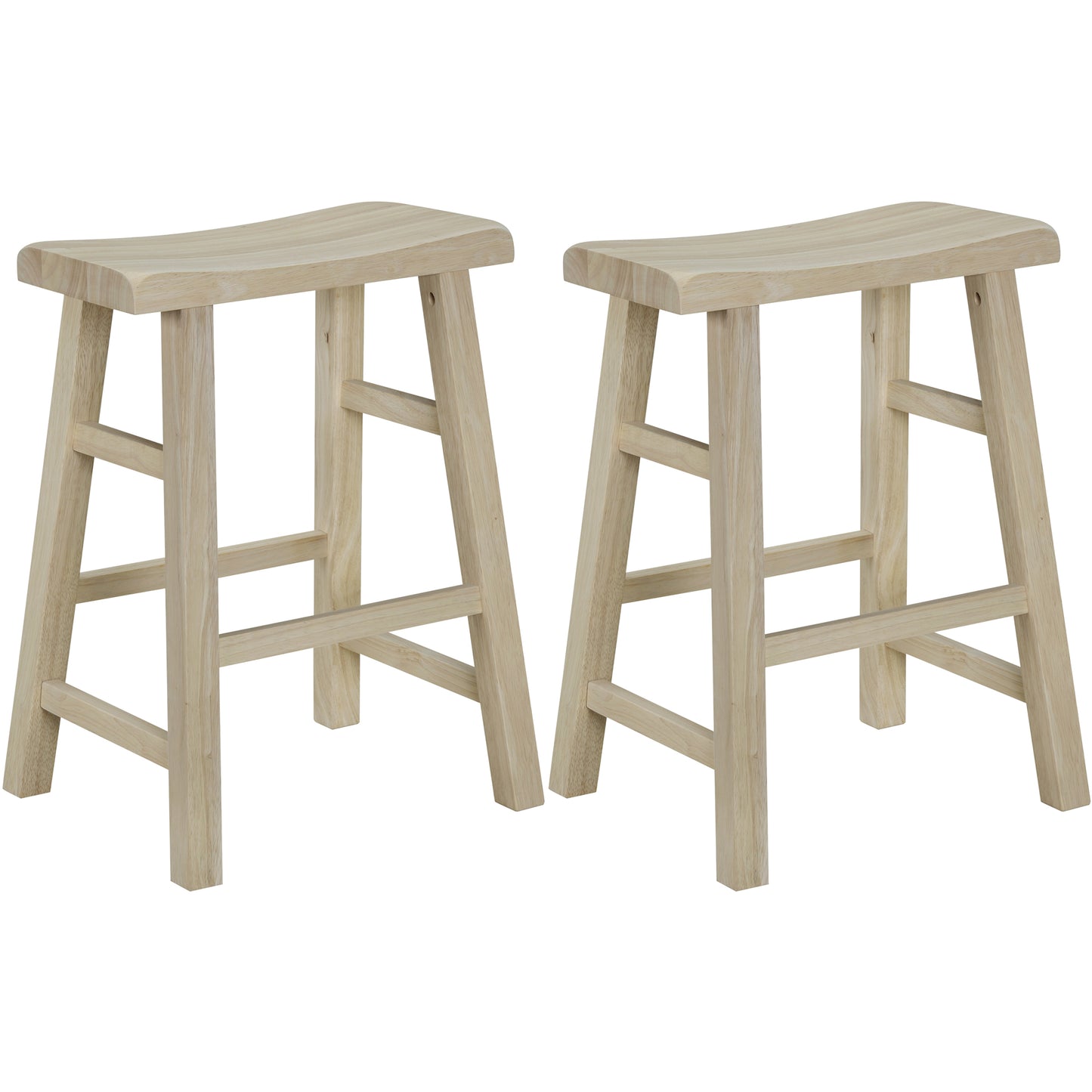 eHemco Heavy-Duty Solid Wood Saddle Seat Kitchen Counter Height Barstools, 24 Inches, Set of 2