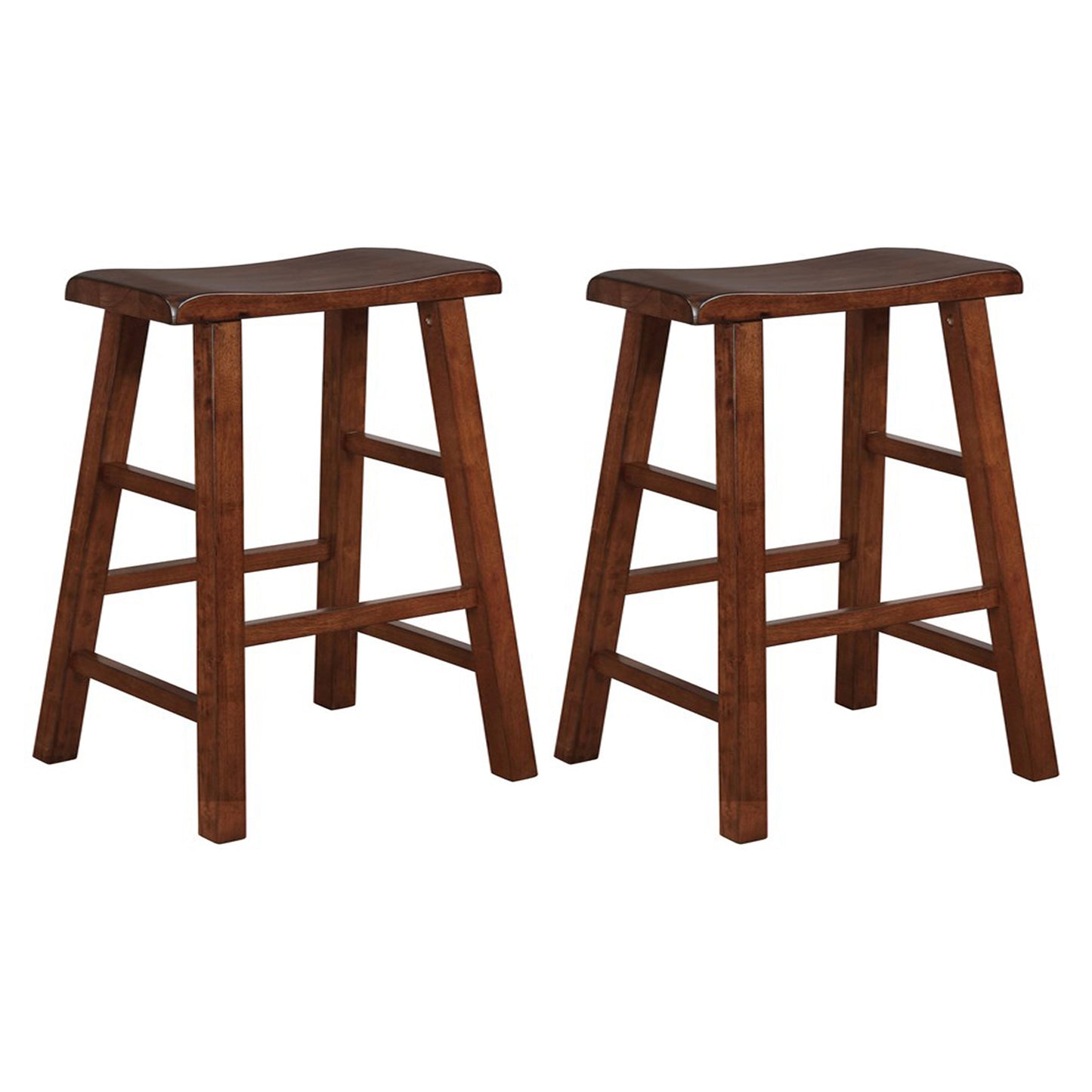 eHemco Heavy-Duty Solid Wood Saddle Seat Kitchen Counter Height Barstools, 24 Inches, Set of 2
