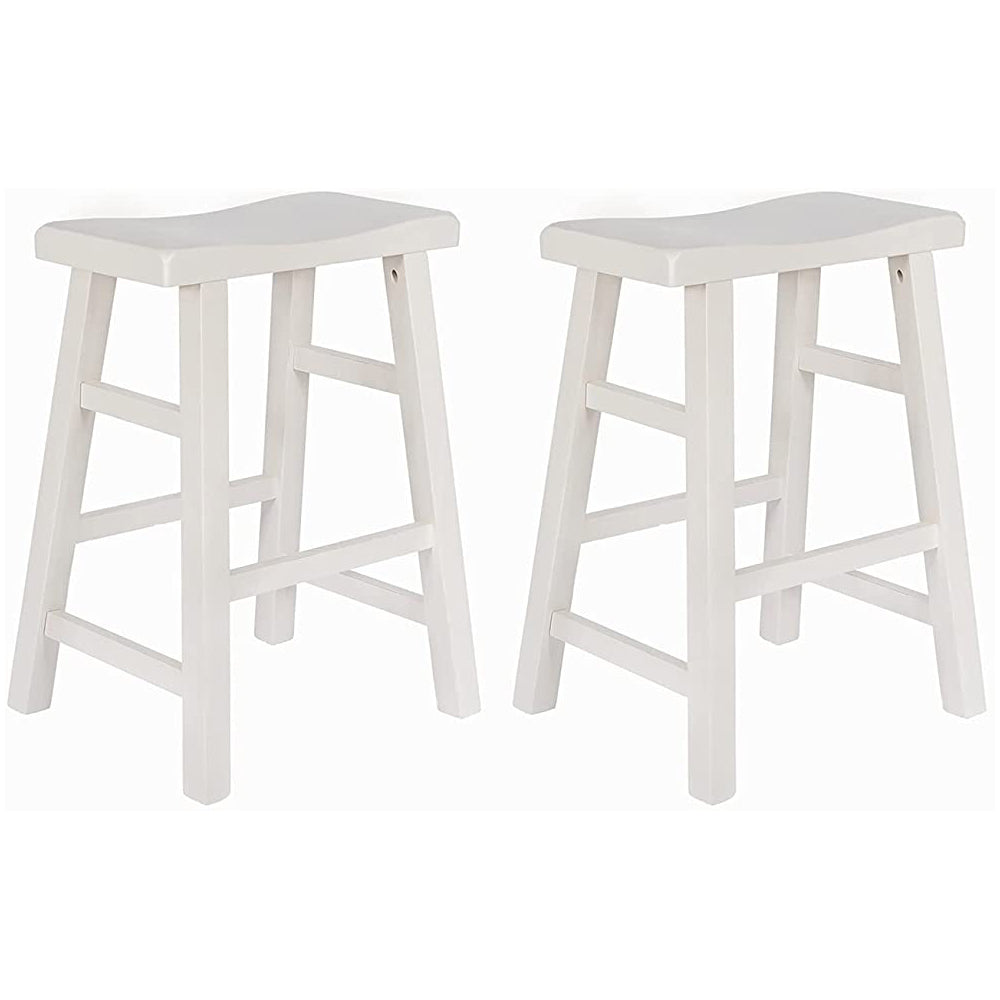 eHemco Heavy-Duty Solid Wood Saddle Seat Kitchen Counter Height Barstools, 24 Inches, Set of 2