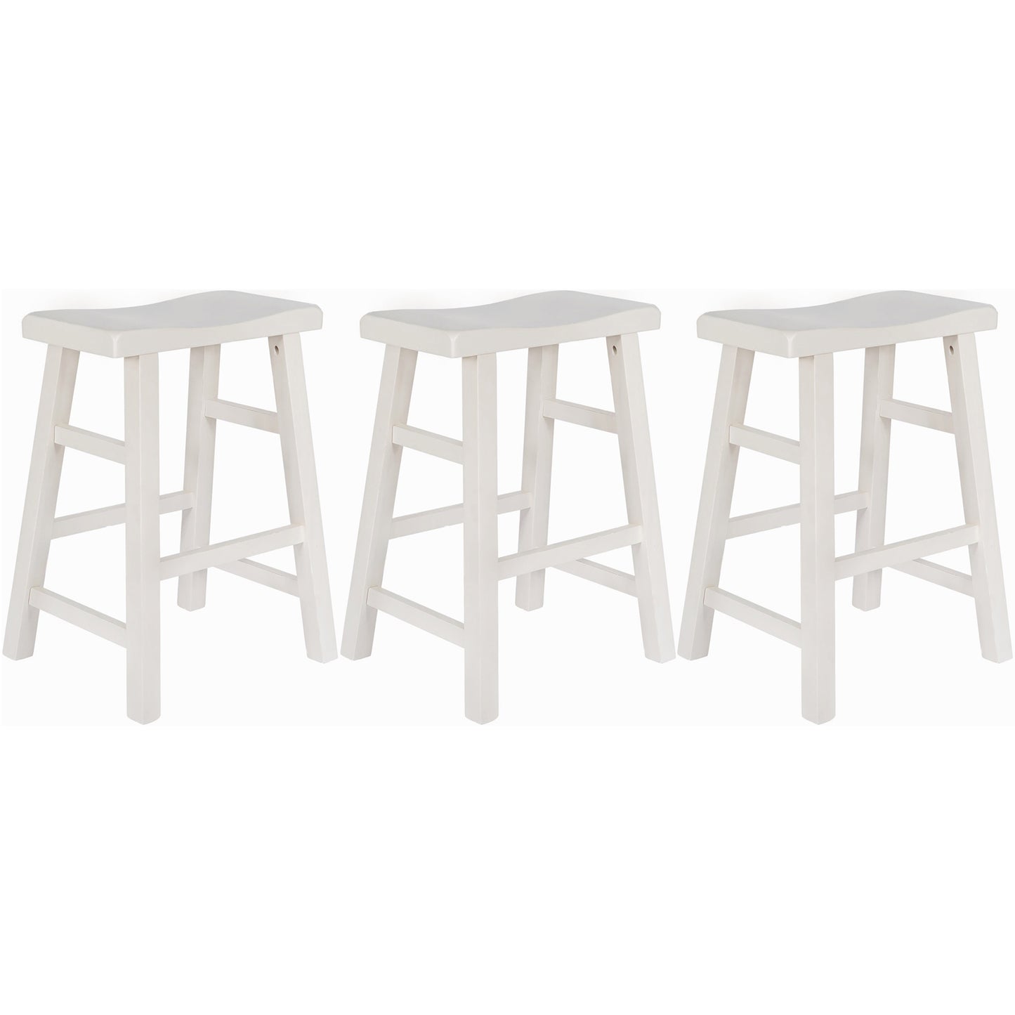 eHemco Heavy-Duty Solid Wood Saddle Seat Kitchen Counter Height Barstools, 24 Inches, Set of 3