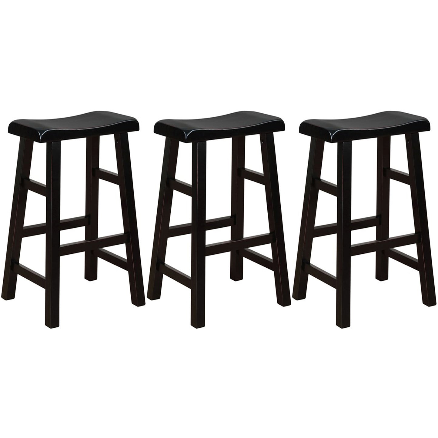 eHemco Heavy-Duty Solid Wood Saddle Seat Kitchen Counter Barstools, 29 Inches, Set of 3