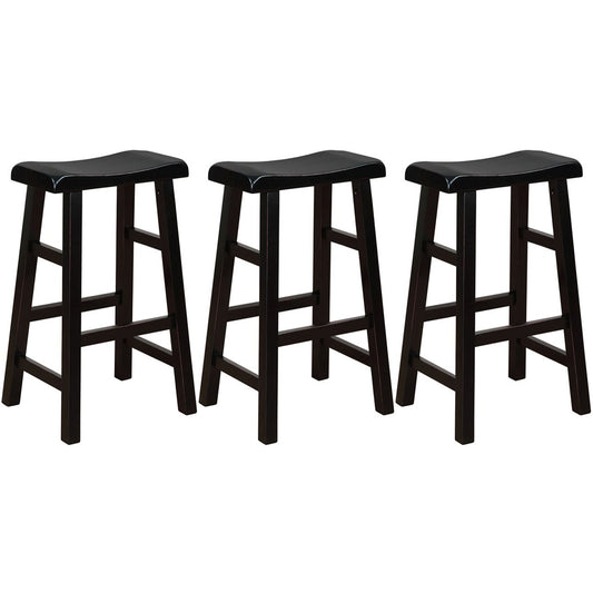 eHemco Heavy-Duty Solid Wood Saddle Seat Kitchen Counter Barstools, 29 Inches, Set of 3