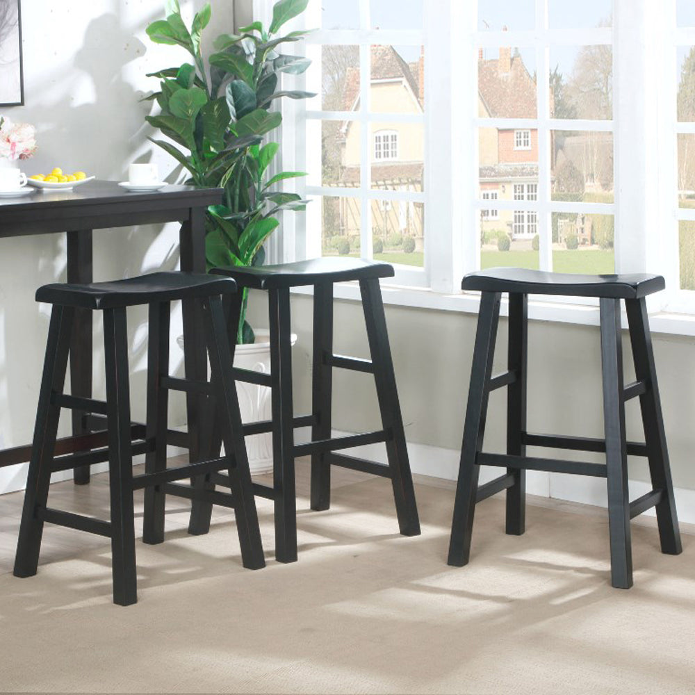 eHemco Heavy-Duty Solid Wood Saddle Seat Kitchen Counter Barstools, 29 Inches, Set of 3