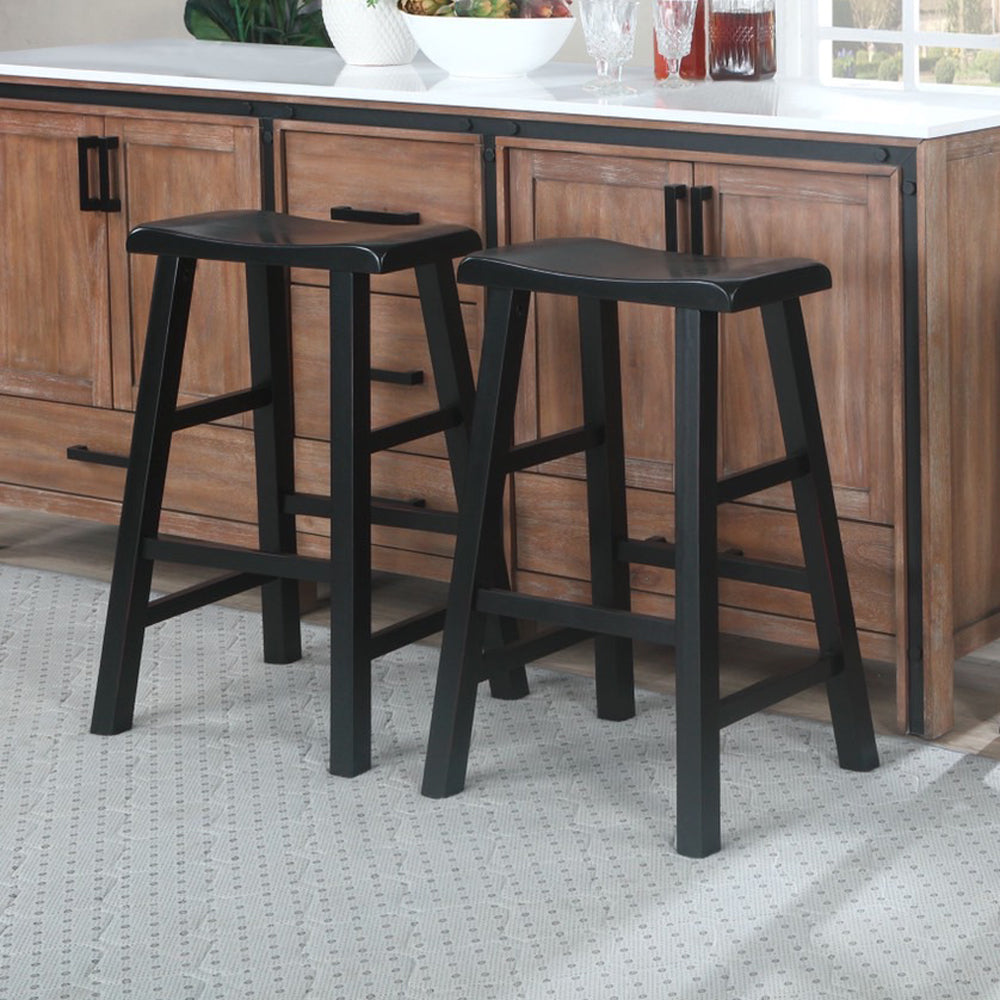 eHemco Heavy-Duty Solid Wood Saddle Seat Kitchen Counter Barstools, 29 Inches, Set of 2