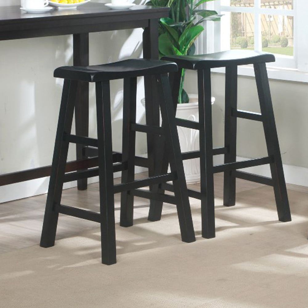 eHemco Heavy-Duty Solid Wood Saddle Seat Kitchen Counter Barstools, 29 Inches, Set of 2