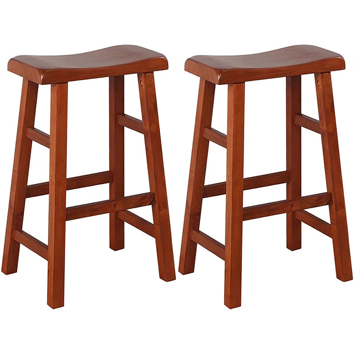 eHemco Heavy-Duty Solid Wood Saddle Seat Kitchen Counter Barstools, 29 Inches, Set of 2