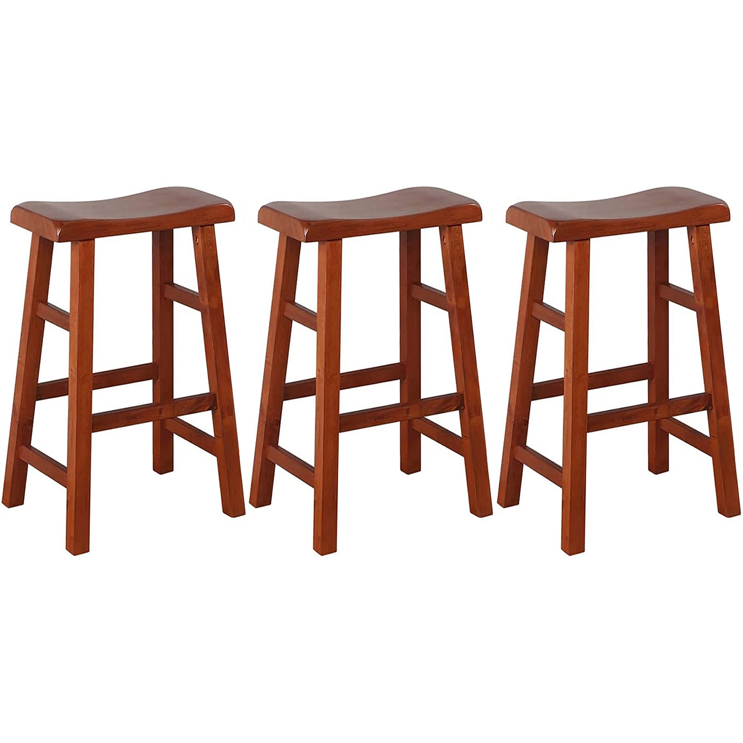 eHemco Heavy-Duty Solid Wood Saddle Seat Kitchen Counter Barstools, 29 Inches, Set of 3