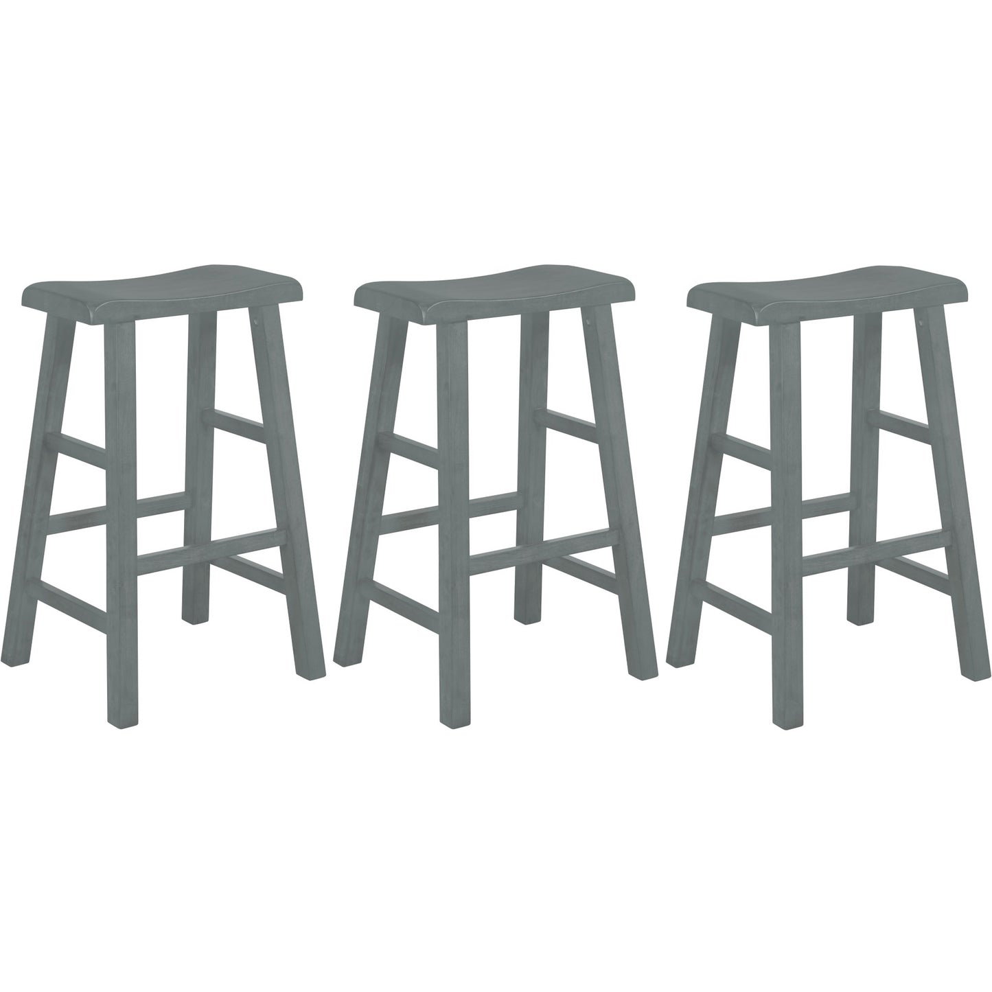 eHemco Heavy-Duty Solid Wood Saddle Seat Kitchen Counter Barstools, 29 Inches, Set of 3