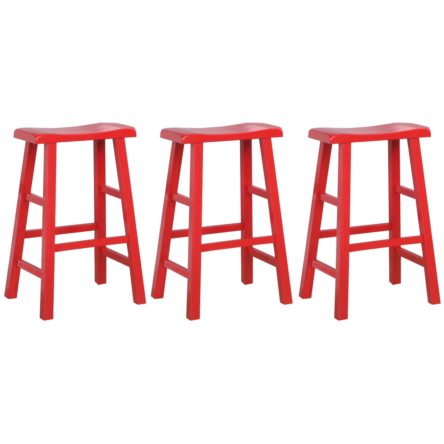 eHemco Heavy-Duty Solid Wood Saddle Seat Kitchen Counter Barstools, 29 Inches, Set of 3