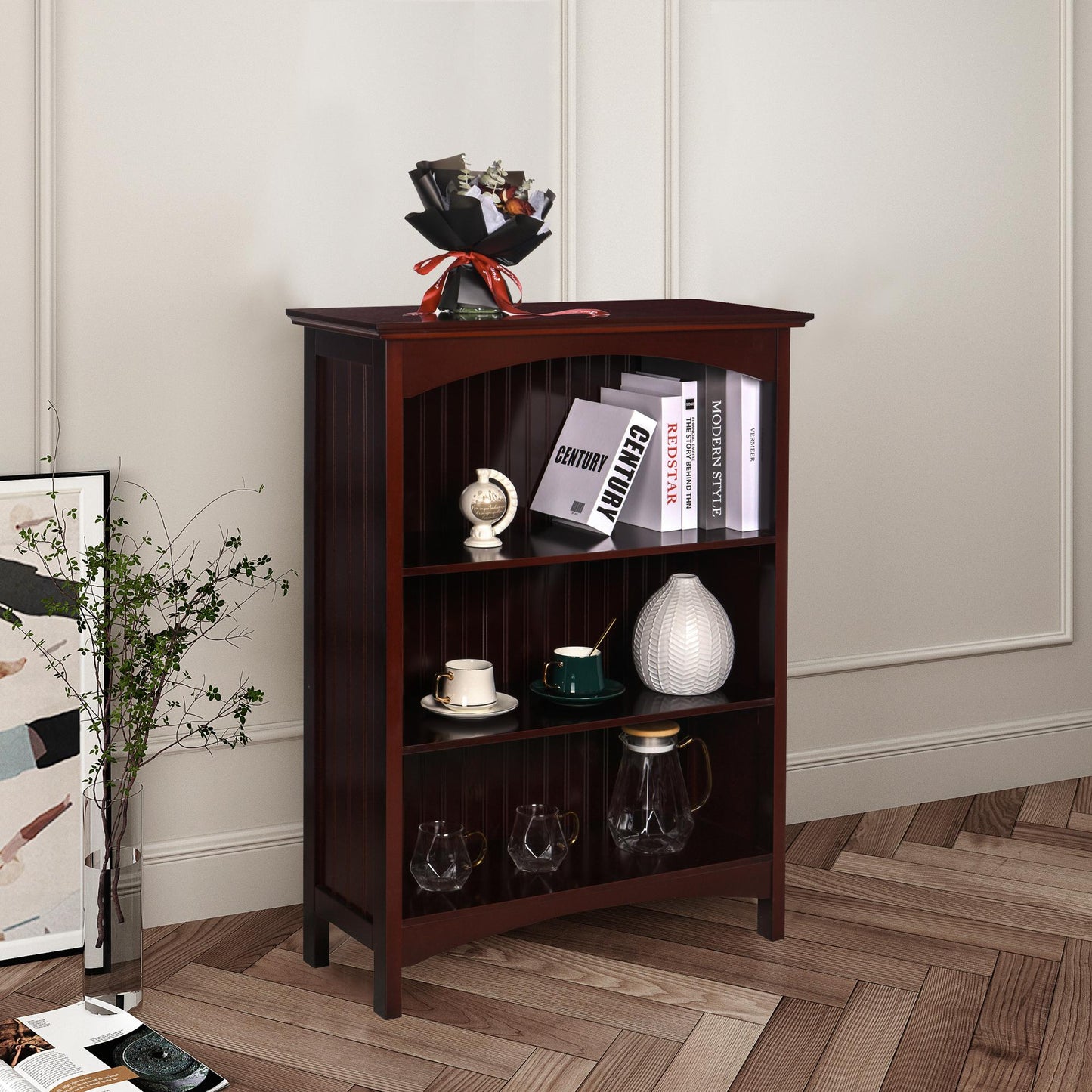 eHemco 3 Tier Storage Shelf Bookcase with 2 Arched Supports, 40 Inches Height