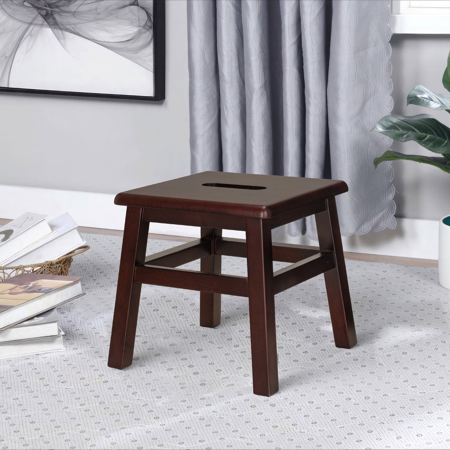 eHemco Solid Hardwood Wooden Step Stool for Adults and Kids, 12.25 inches Height