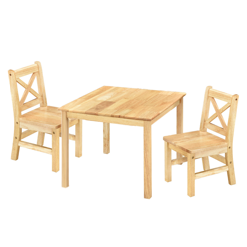 eHemco Solid Hard Wood Kids Table and X-Back Chairs, 3 Piece Set
