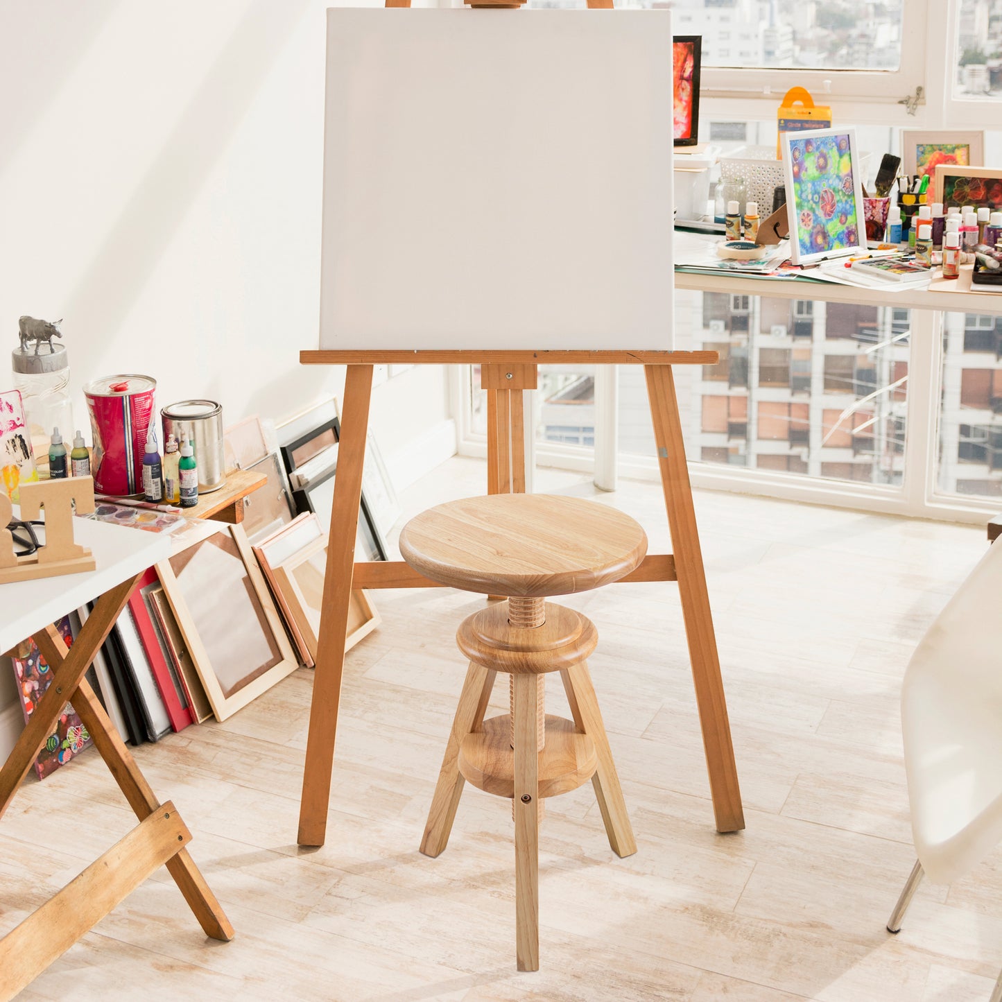 eHemco Swivel Wooden Adjustable Counter Bar Stool, 18.9 to 25.2 Inches Height