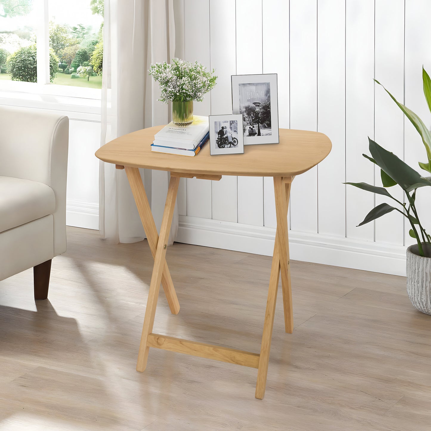 eHemco Wood Oversized Foldable TV Tray Table for Eating, 25.5 inches Height, Natural