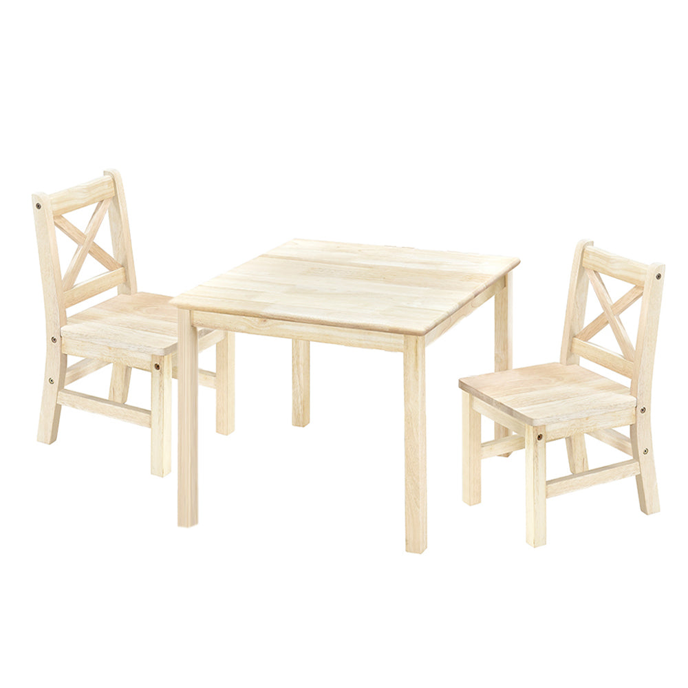 eHemco Solid Hard Wood Kids Table and X-Back Chairs, 3 Piece Set