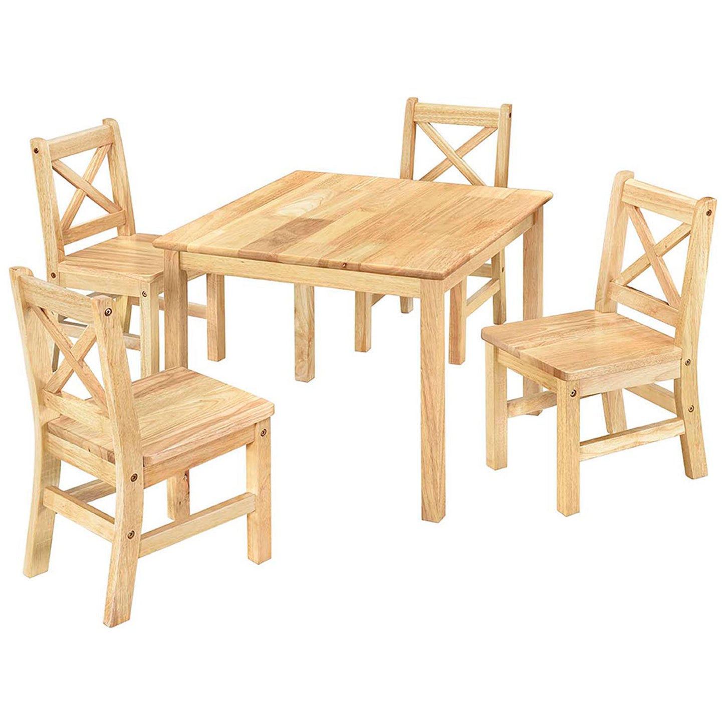 eHemco Solid Hard Wood Kids Table and Chair Set (4 Chairs Included), 5 Piece Set