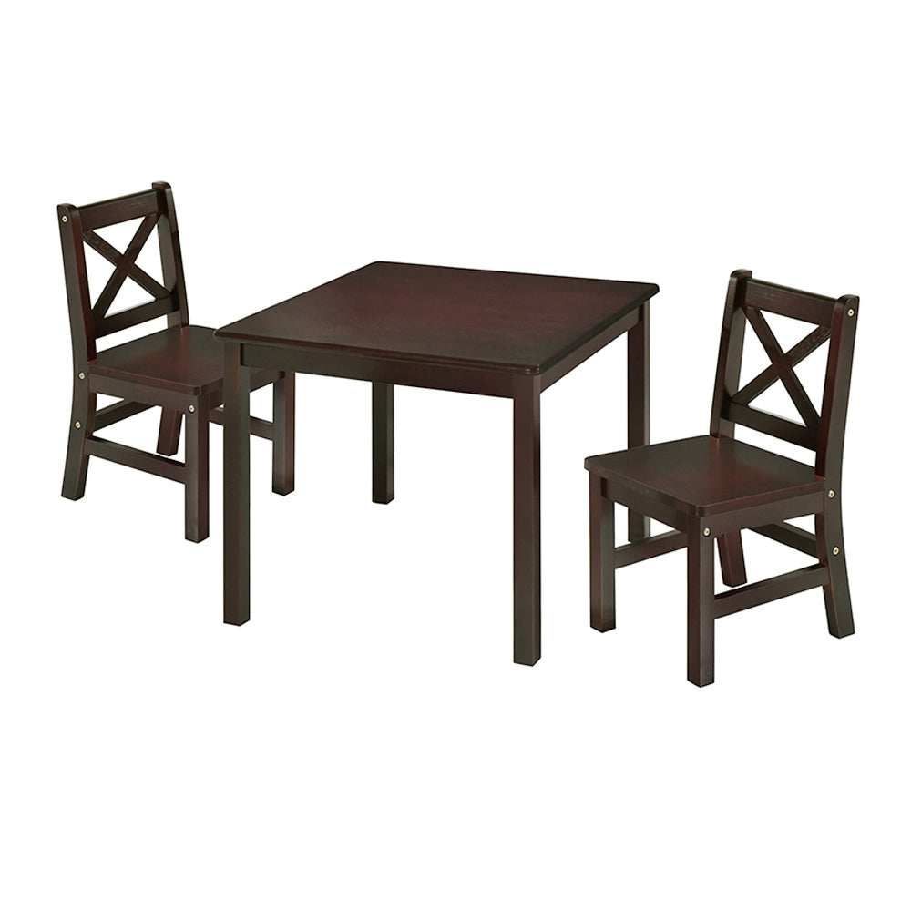 eHemco Solid Hard Wood Kids Table and X-Back Chairs, 3 Piece Set