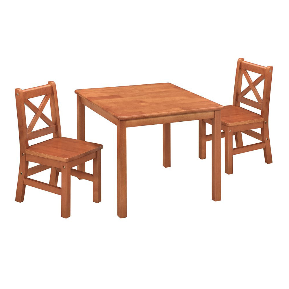 eHemco Solid Hard Wood Kids Table and X-Back Chairs, 3 Piece Set