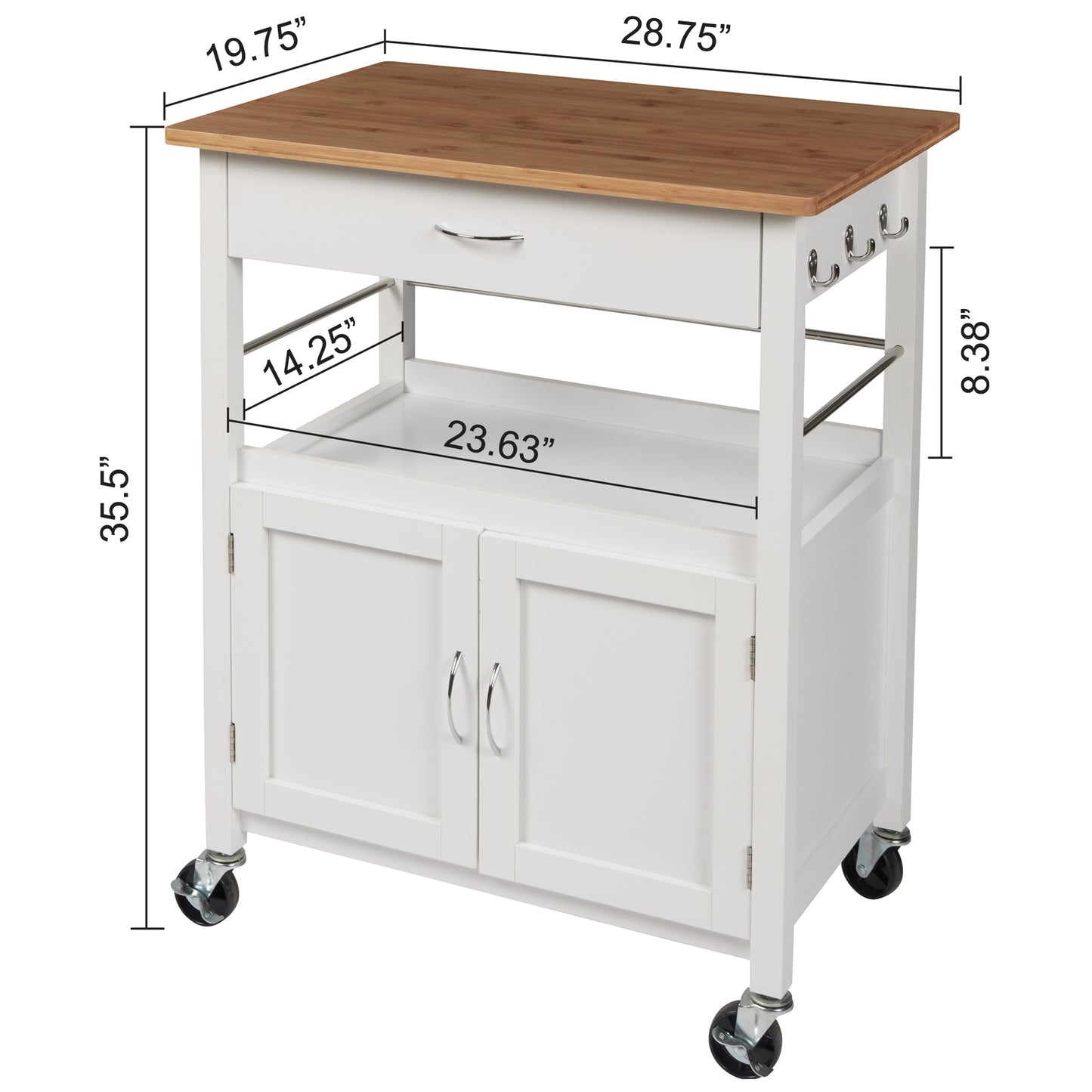 eHemco Kitchen Island Cart on Wheels with Drawer, Storage Cabinet, Shelf and Natural Bamboo Top Butcher Block, 35.5 Inches Height