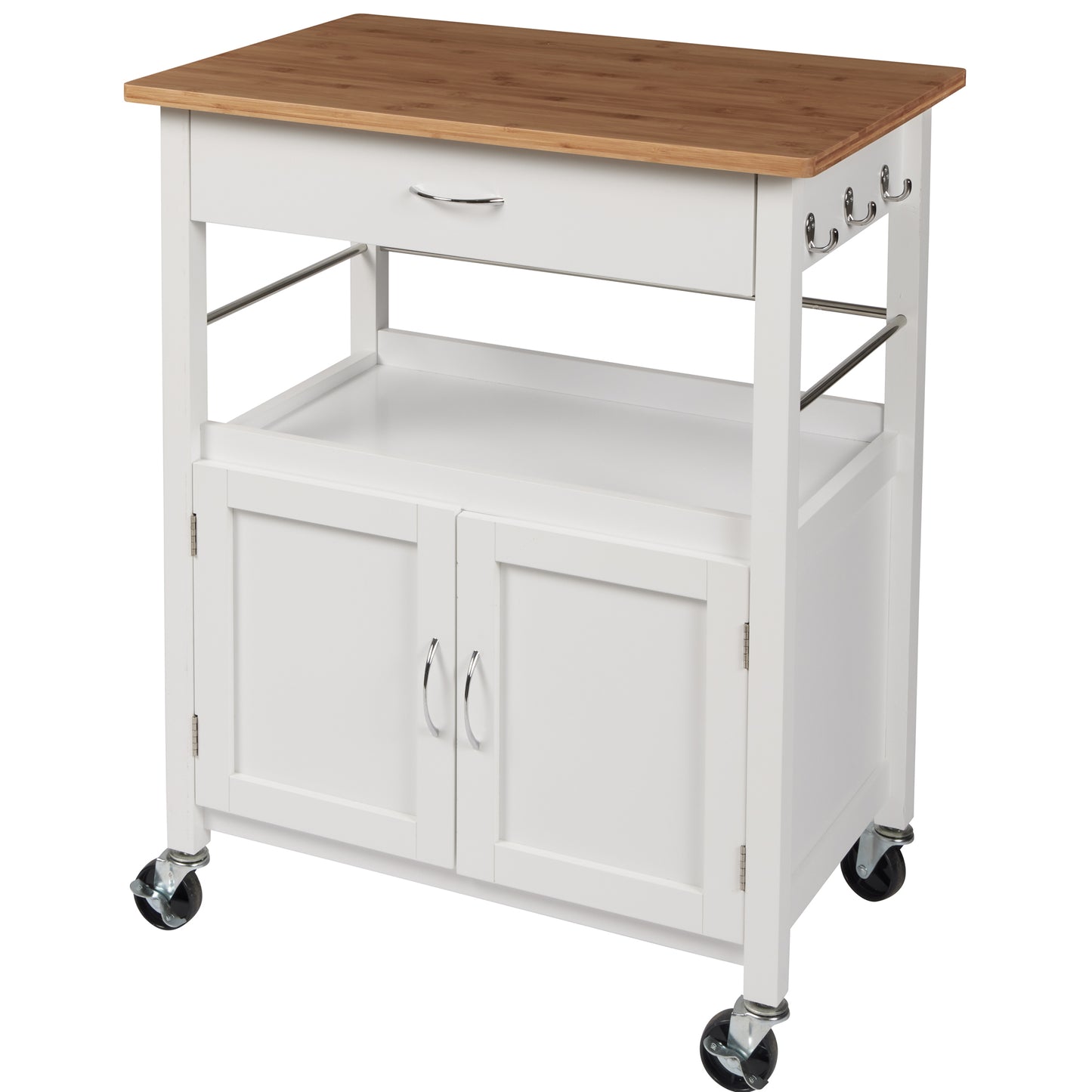 eHemco Kitchen Island Cart on Wheels with Drawer, Storage Cabinet, Shelf and Natural Bamboo Top Butcher Block, 35.5 Inches Height