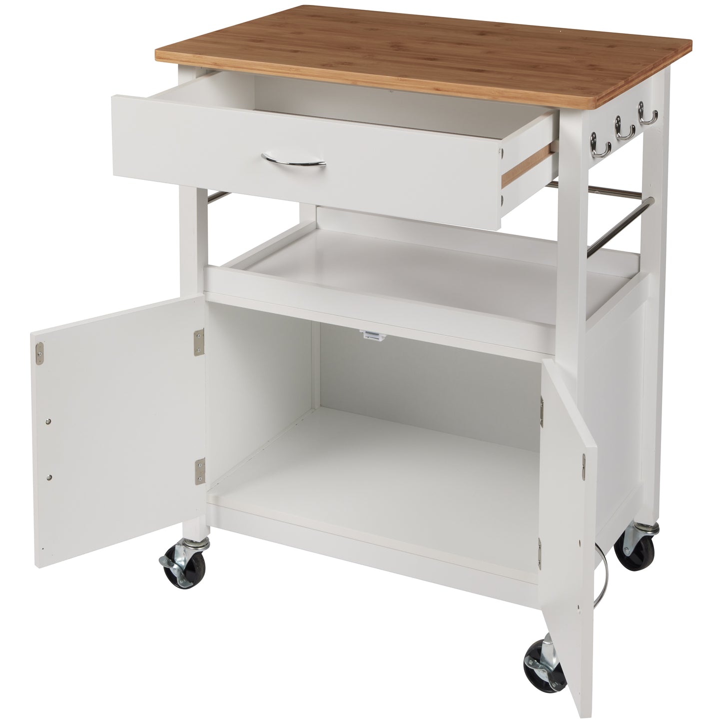 eHemco Kitchen Island Cart on Wheels with Drawer, Storage Cabinet, Shelf and Natural Bamboo Top Butcher Block, 35.5 Inches Height
