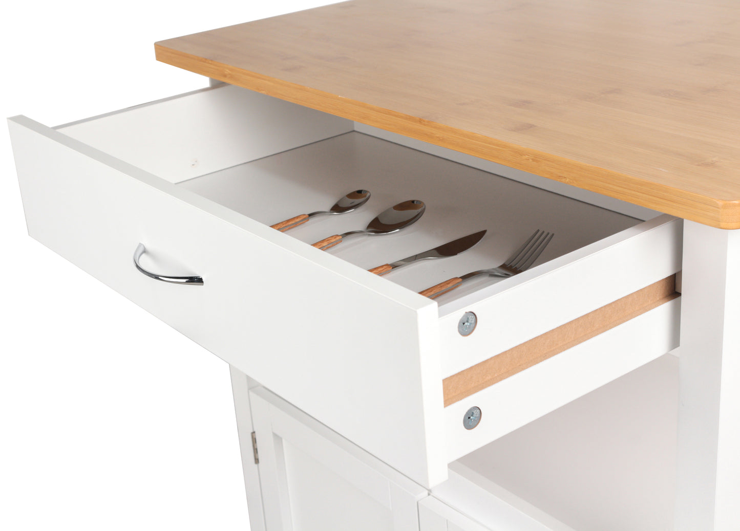 eHemco Kitchen Island Cart on Wheels with Drawer, Storage Cabinet, Shelf and Natural Bamboo Top Butcher Block, 35.5 Inches Height