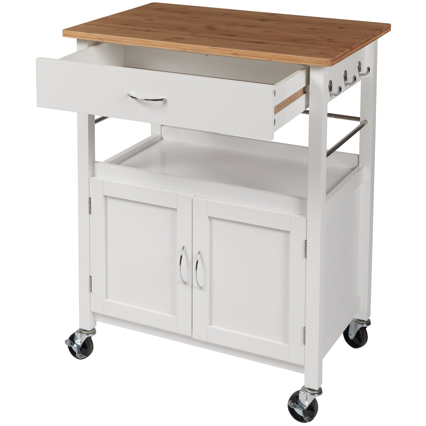 eHemco Kitchen Island Cart on Wheels with Drawer, Storage Cabinet, Shelf and Natural Bamboo Top Butcher Block, 35.5 Inches Height
