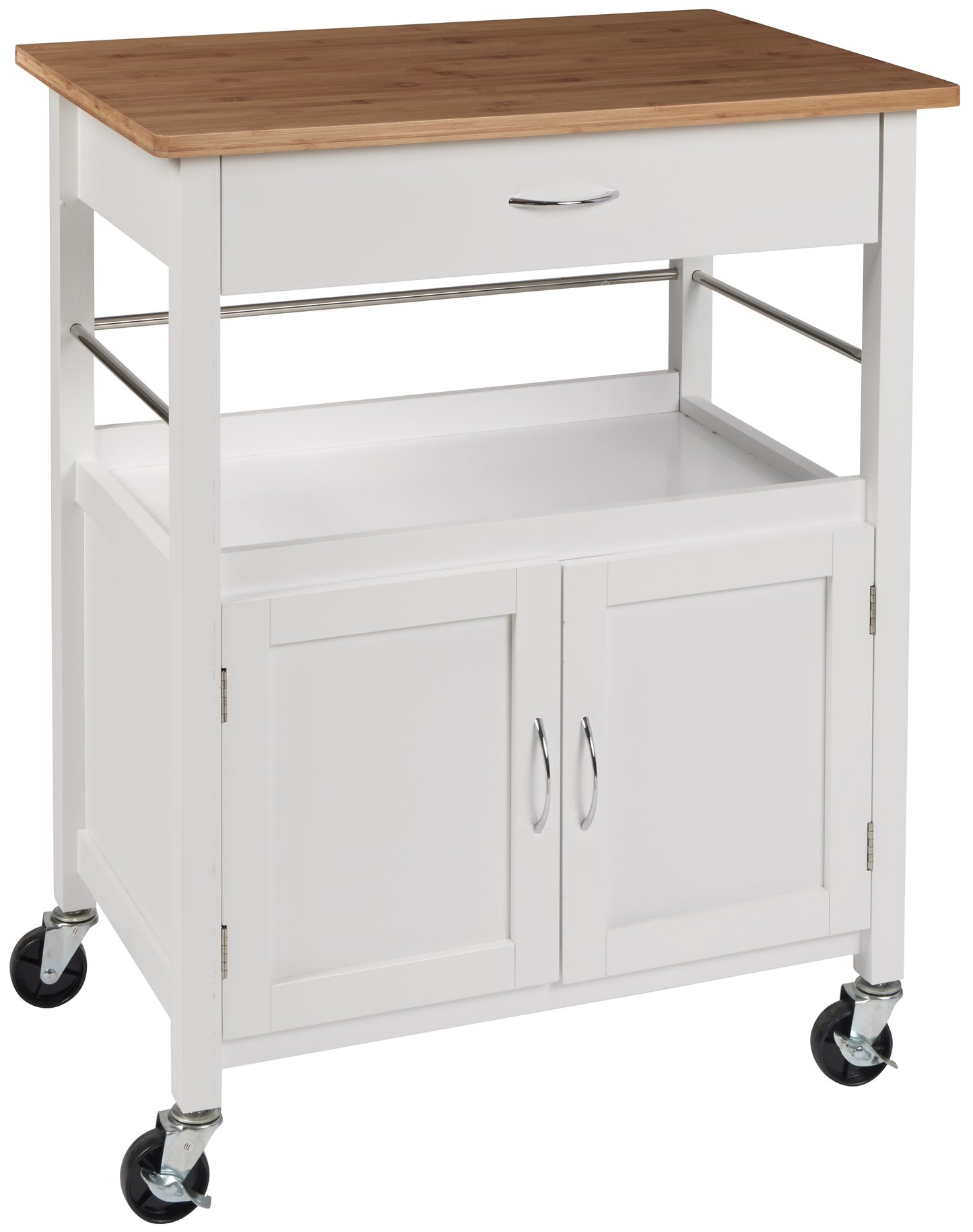 eHemco Kitchen Island Cart on Wheels with Drawer, Storage Cabinet, Shelf and Natural Bamboo Top Butcher Block, 35.5 Inches Height
