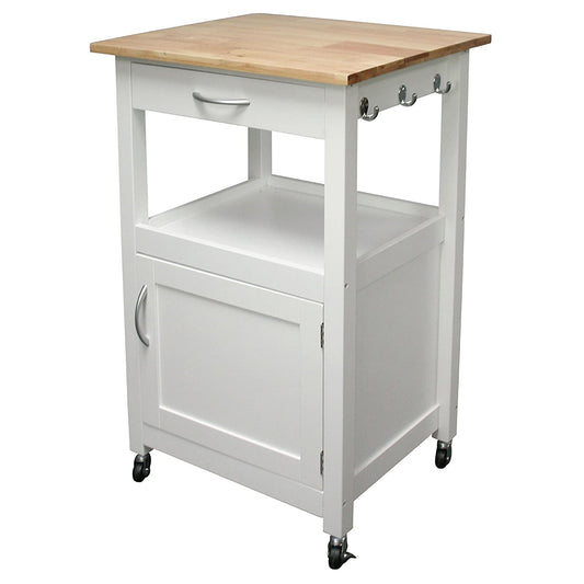 eHemco 1-Door Kitchen Island Cart on Wheels with Drawer, Storage Cabinet, Shelf and Natural Solid Hardwood Top