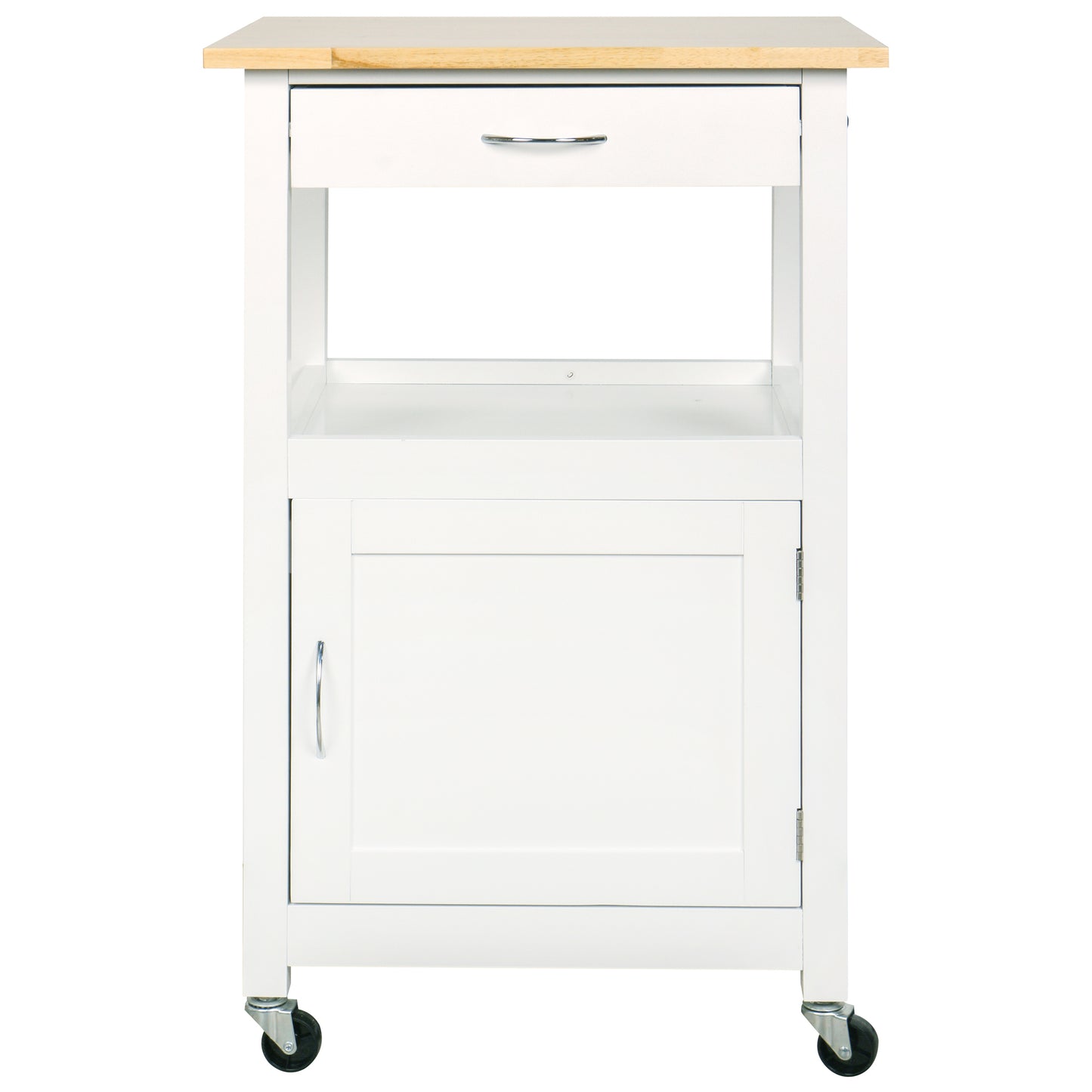 eHemco 1-Door Kitchen Island Cart on Wheels with Drawer, Storage Cabinet, Shelf and Natural Solid Hardwood Top