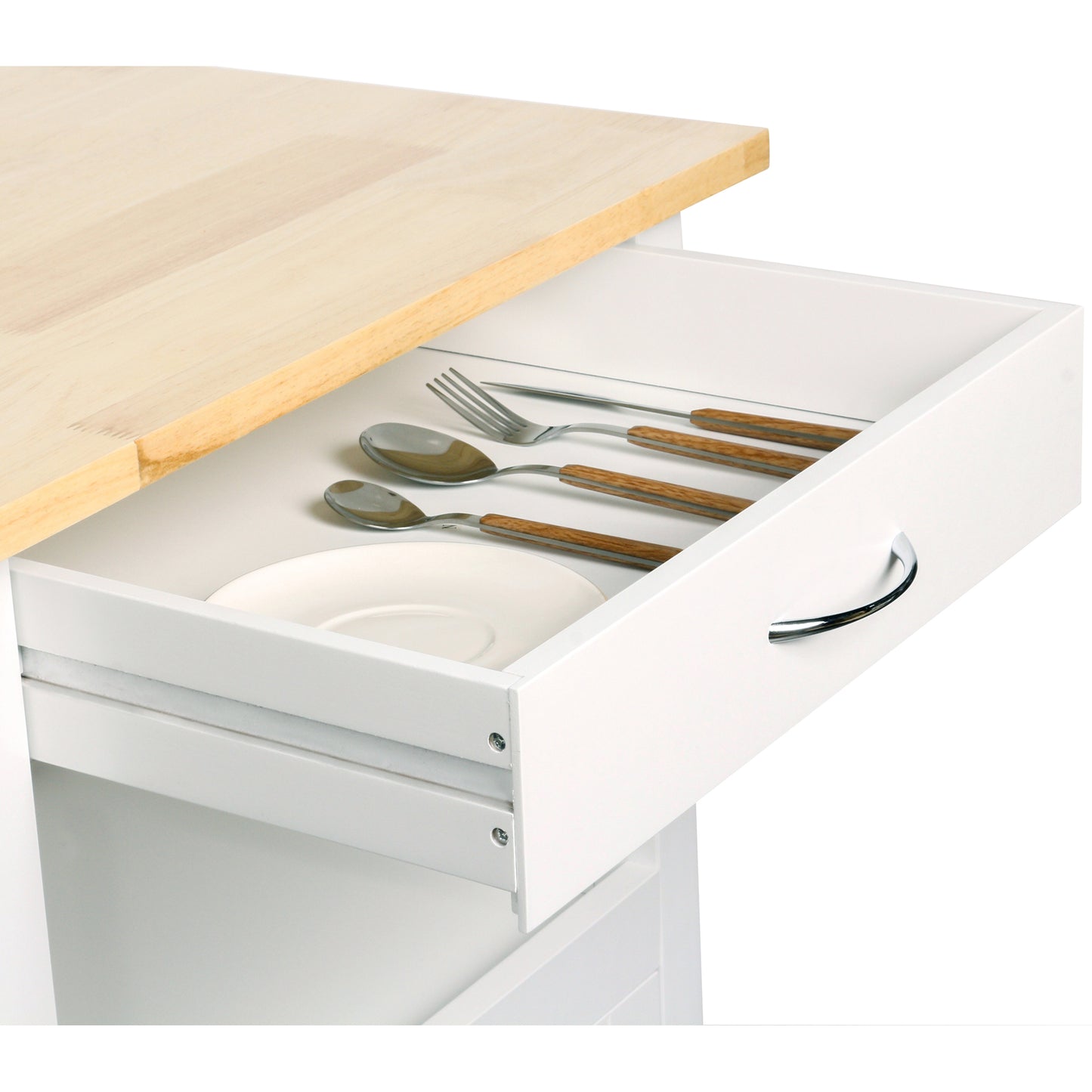 eHemco 1-Door Kitchen Island Cart on Wheels with Drawer, Storage Cabinet, Shelf and Natural Solid Hardwood Top