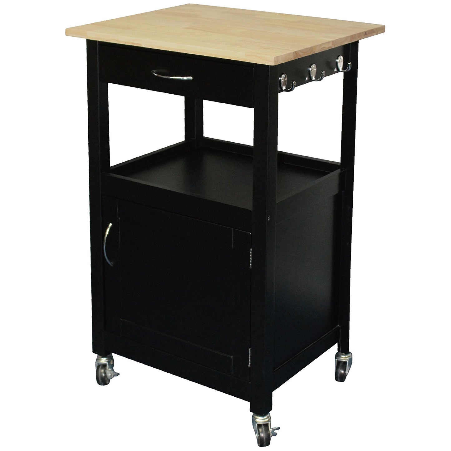 eHemco 1-Door Kitchen Island Cart on Wheels with Drawer, Storage Cabinet, Shelf and Natural Solid Hardwood Top