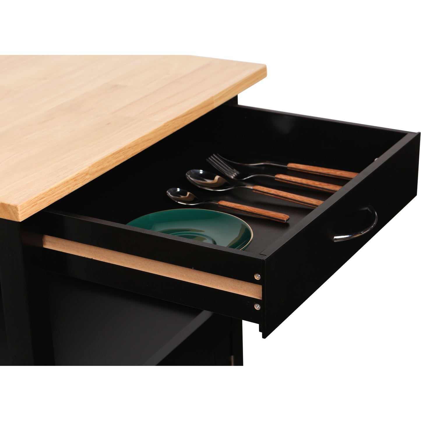 eHemco 1-Door Kitchen Island Cart on Wheels with Drawer, Storage Cabinet, Shelf and Natural Solid Hardwood Top