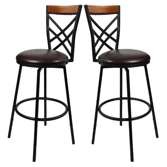 eHemco Swivel Metal Kitchen Counter Barstool with Double X Back Upholstered Faux Leather Seat, Espresso and Black, Set of 2